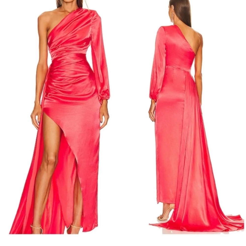 Michael Costello One-Shoulder Coral Dress
